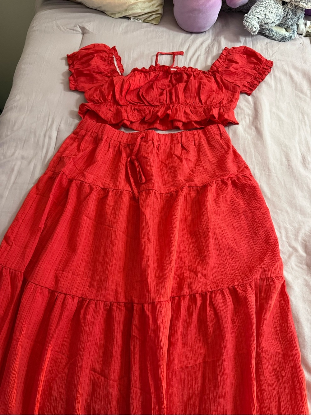 Red Ruffle Two-Piece Dress Set